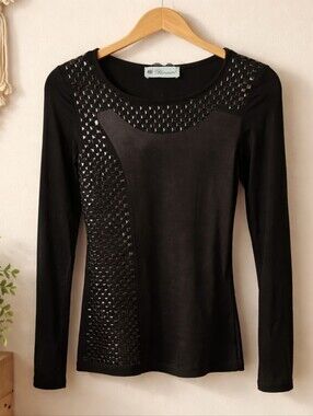 Blumarine Black Studded Long Sleeve Top